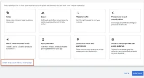 Google Ads campaign objective selection grid