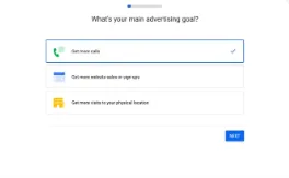 Google Ads advertising goal selection screen